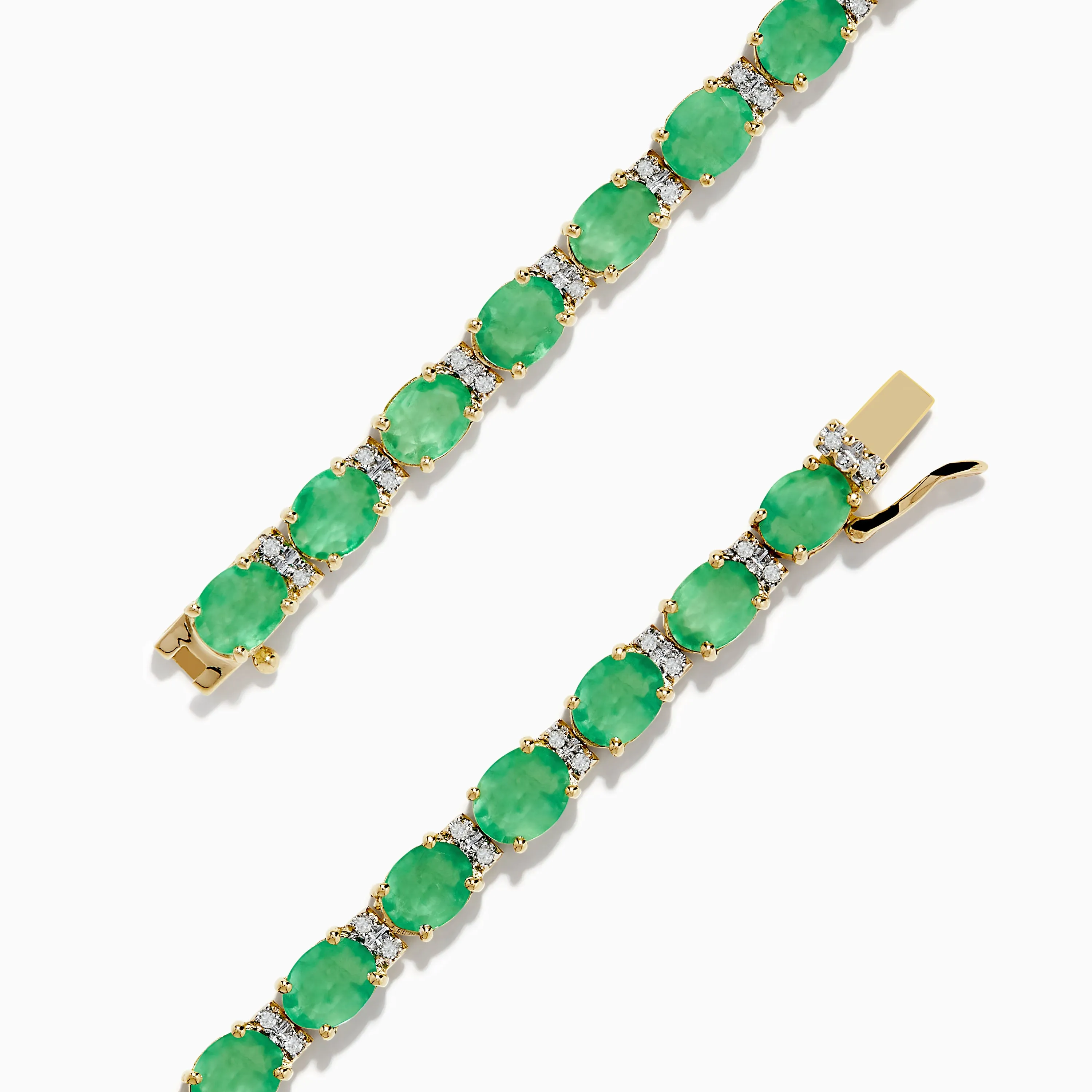 14K Yellow Gold Emerald & Diamond Tennis Bracelet, 9.56 TCW