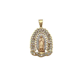 2 Rows Stone set Halo Virgin Mary Pendant (14K)