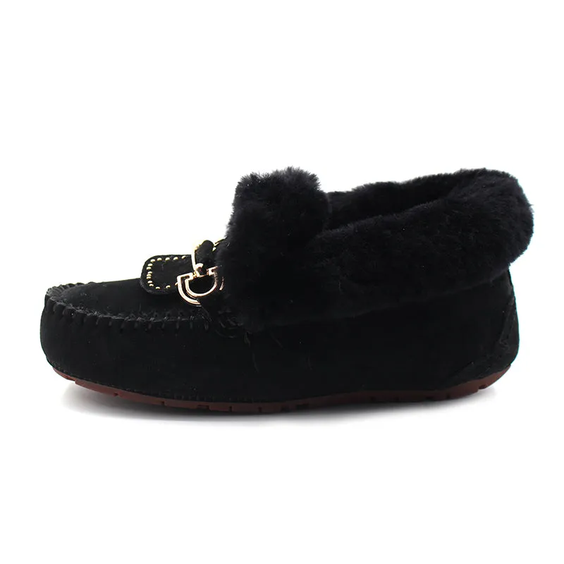 2023 Winter 100% Genuine Leather Real Wool Women Flats New Fashion Female Moccasins Casual Loafers P