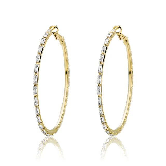 3-10cm Baguette Zirconia Iced Out Cubic Large Round Earring for Women