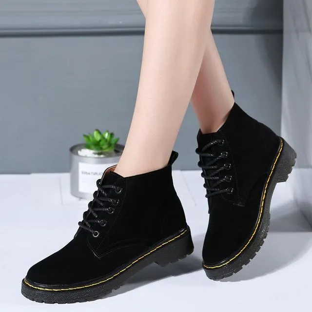 6 Colors Classic Genuine Leather Women's Winter Lace-up Flat Boots