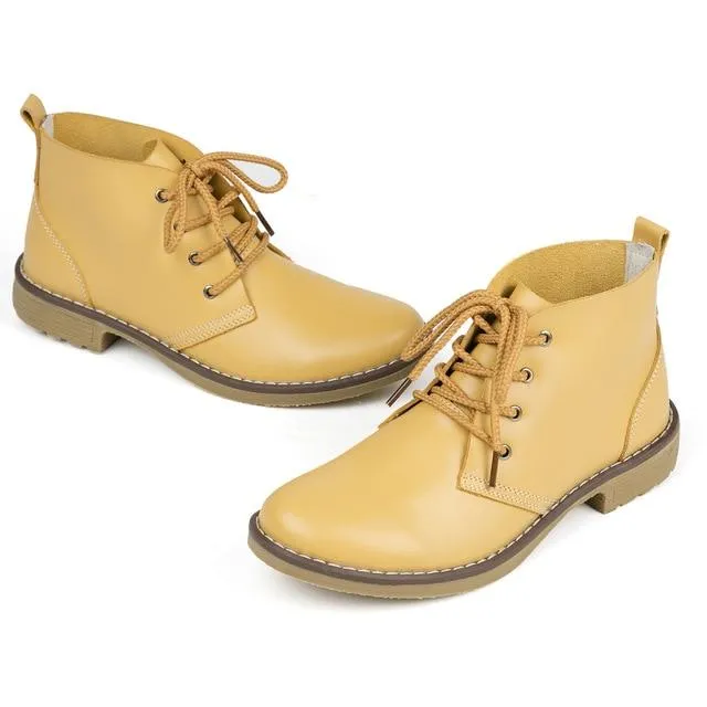 6 Colors Classic Genuine Leather Women's Winter Lace-up Flat Boots