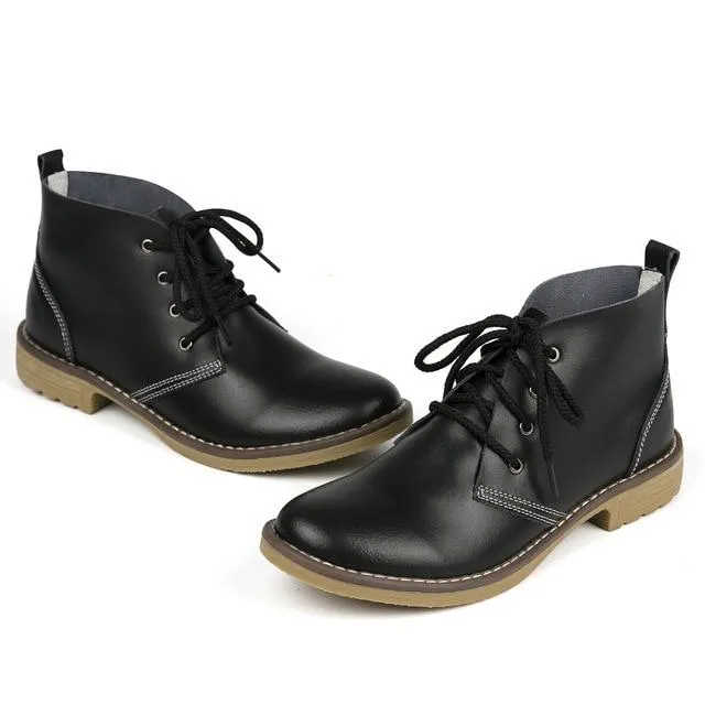 6 Colors Classic Genuine Leather Women's Winter Lace-up Flat Boots