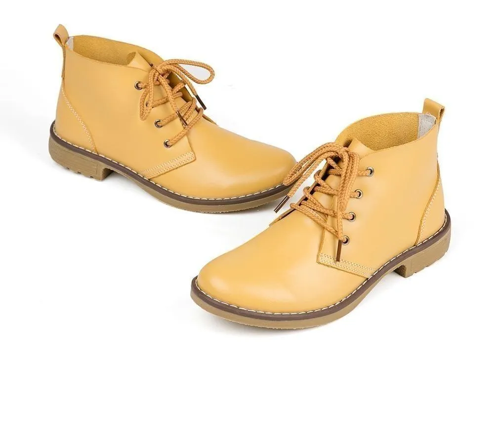 6 Colors Classic Genuine Leather Women's Winter Lace-up Flat Boots