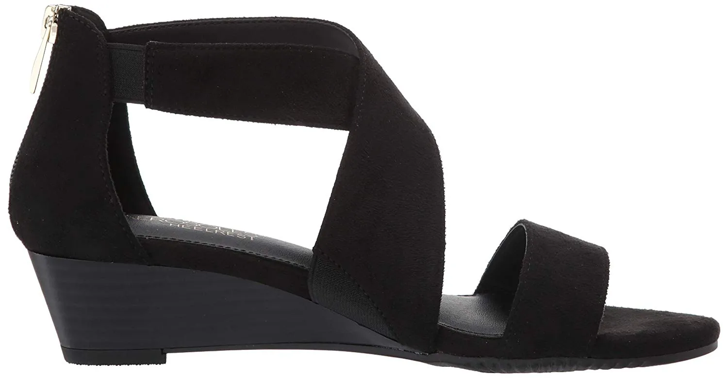 Aerosoles Apprentice Black Demi Wedge Wrap Ankle Zipper Back Sandal