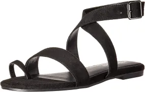 Aerosoles Women's Shortener Flat Sandal Black Open Toe Ankle Strap Sandals