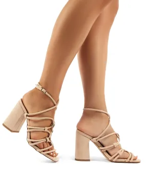 Arabella Nude Faux Suede Strappy Block High Heels