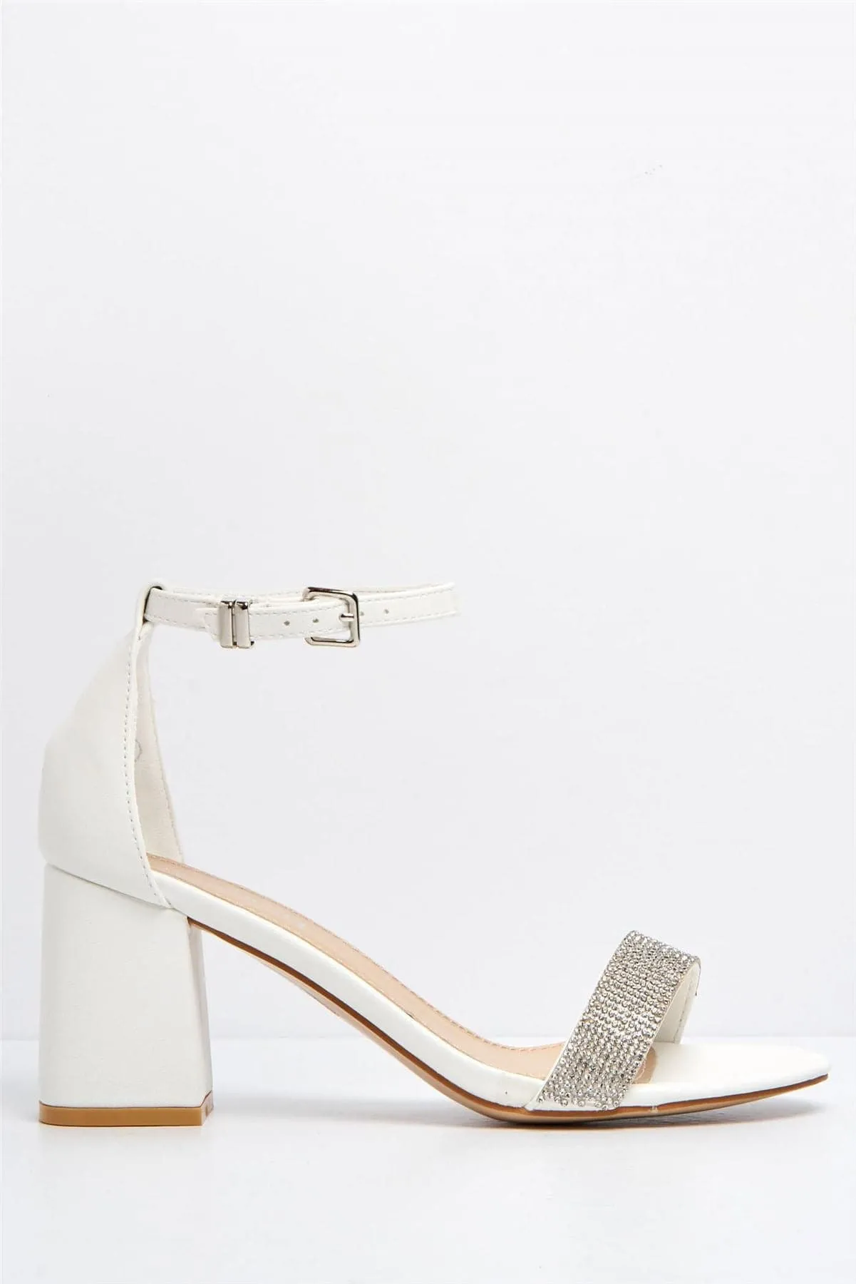 Asti Block Heel Ankle Strap Sandal in White