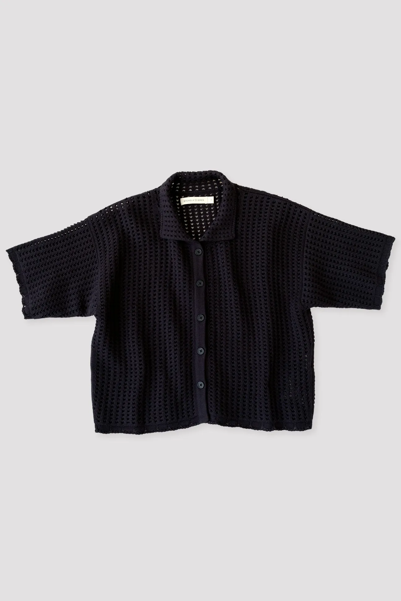 Black Open Knit Polo