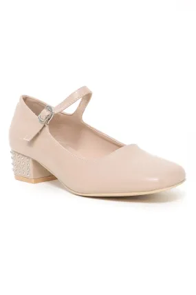 BLOCK HEELS SLINGBACK SHOES-BEIGE