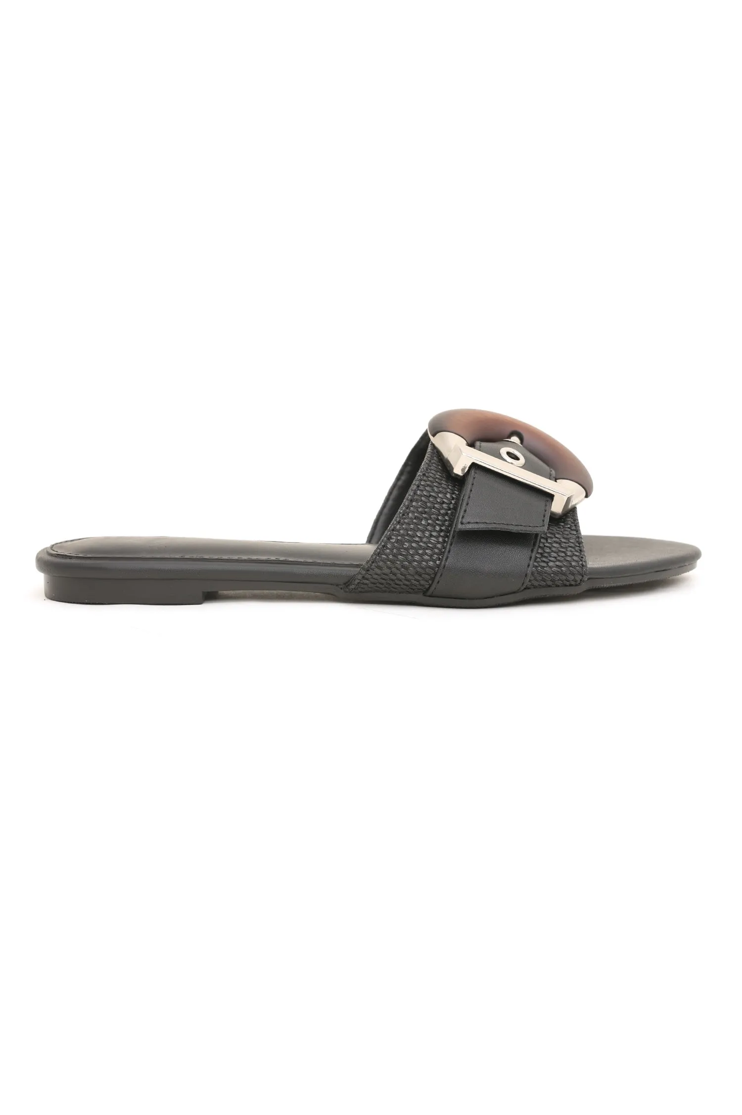 BUCKLE BLISS SLIDES-BLACK