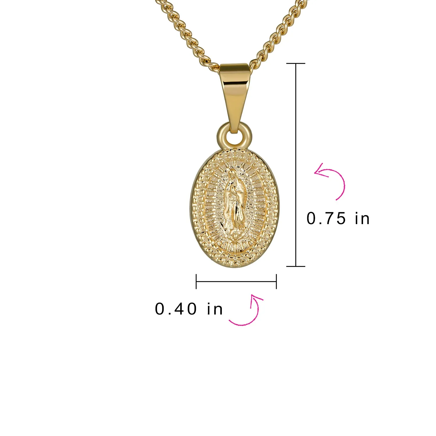 Christian Religious Medal Oval Lady Guadalupe Virgin Mary Necklace Gold Plated