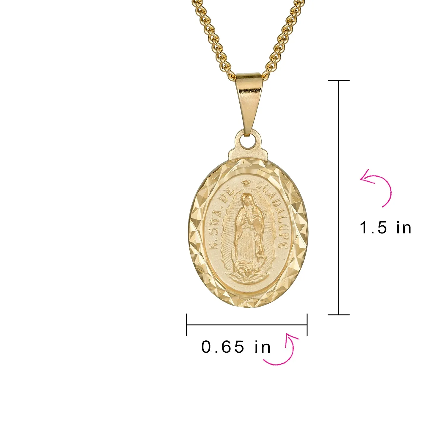 Christian Religious Medal Oval Lady Guadalupe Virgin Mary Necklace Gold Plated