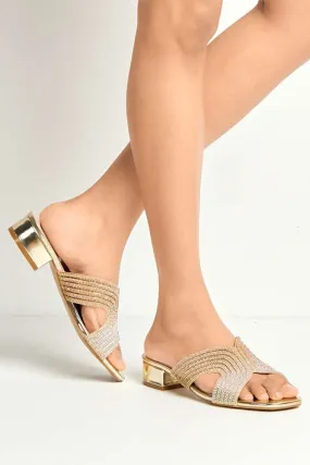 Cordelia 5 Diamante Single Band Block Heel Mule in Gold