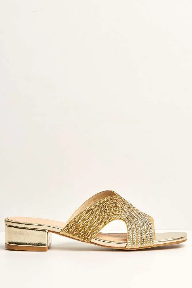 Cordelia 5 Diamante Single Band Block Heel Mule in Gold