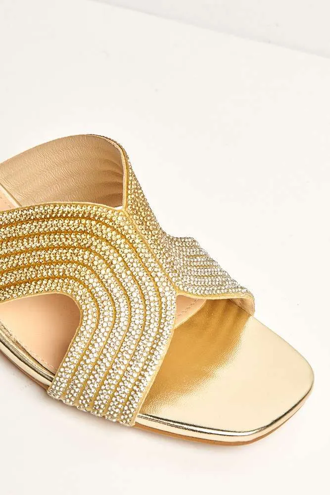 Cordelia 5 Diamante Single Band Block Heel Mule in Gold