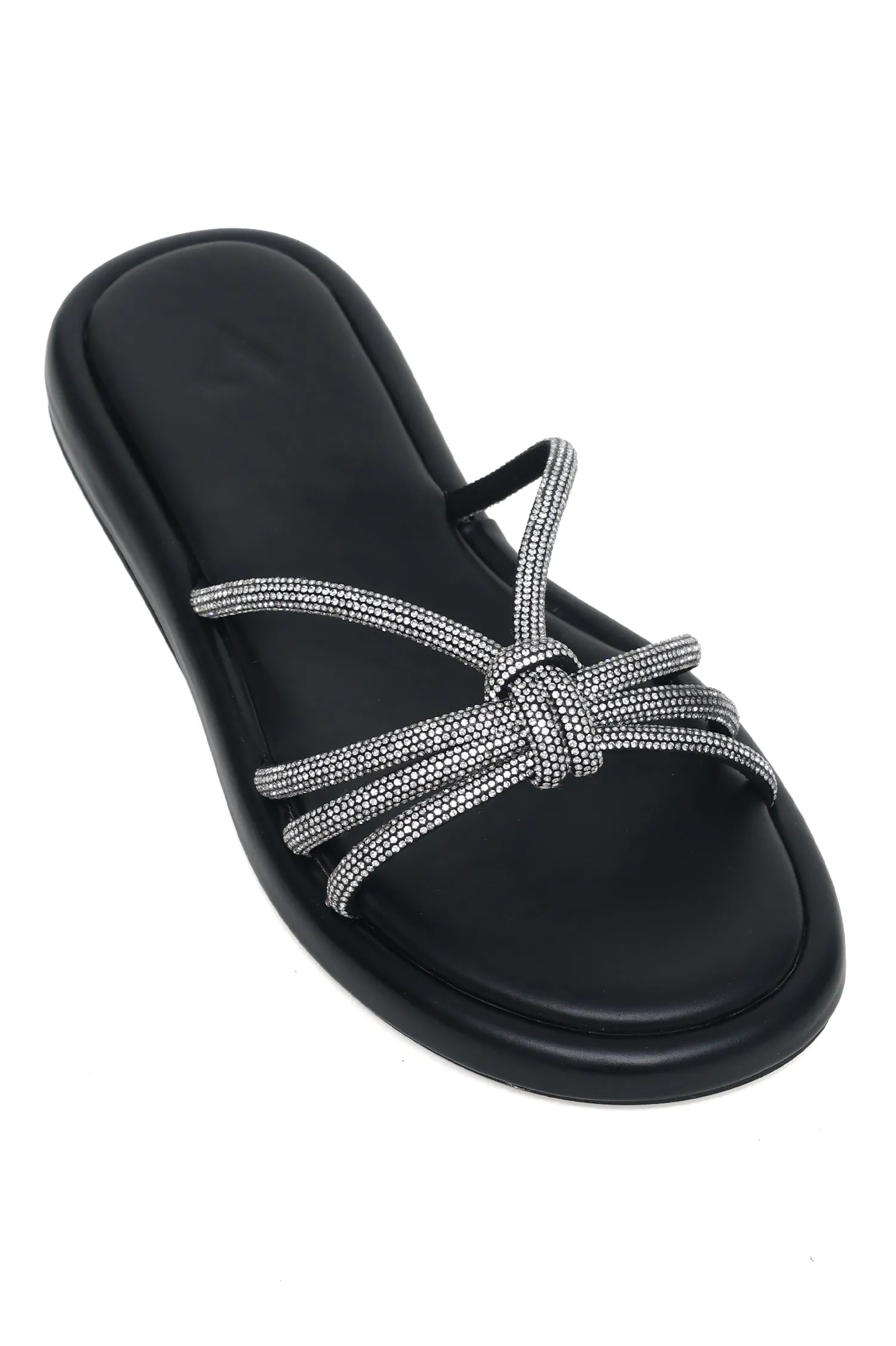 CRYSTAL KNOT SLIP-ON SLIDES-BLACK