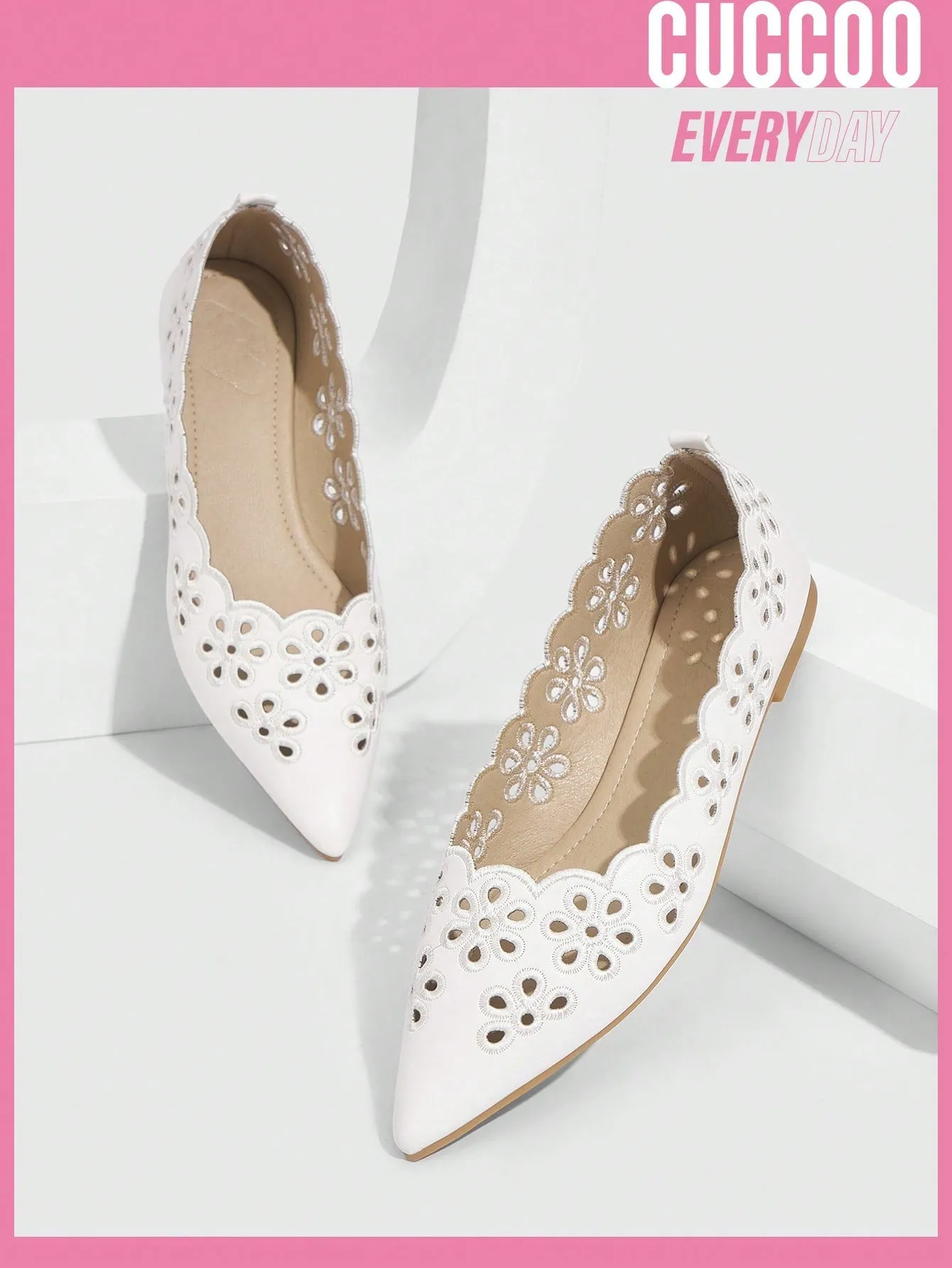 CUCCOO CHICEST Fashionable White Hollow Out Embroidered Flat Shoes For Women For Spring And Summer Vacation Shoes Summer Sale Elegant Flats