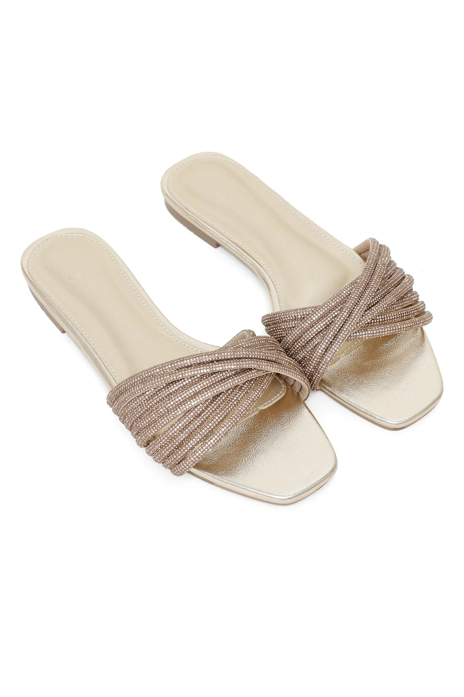 ELEGANT BEADED-STRAP SLIDES-GOLD