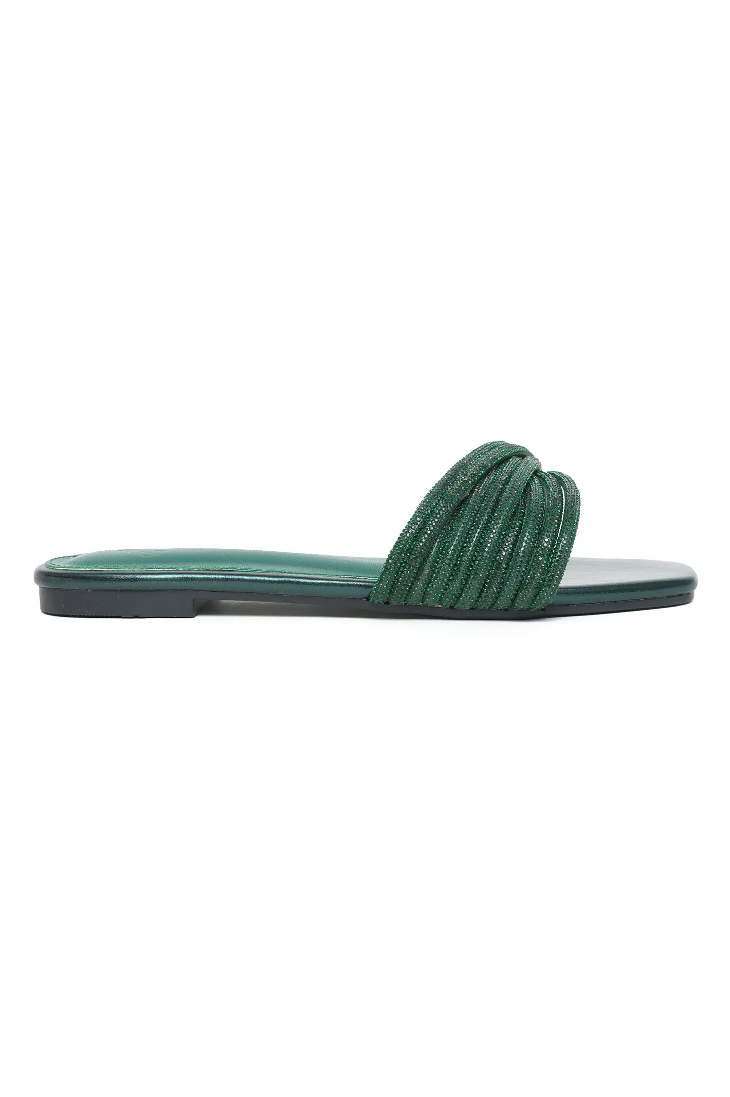 ELEGANT BEADED-STRAP SLIDES-GREEN