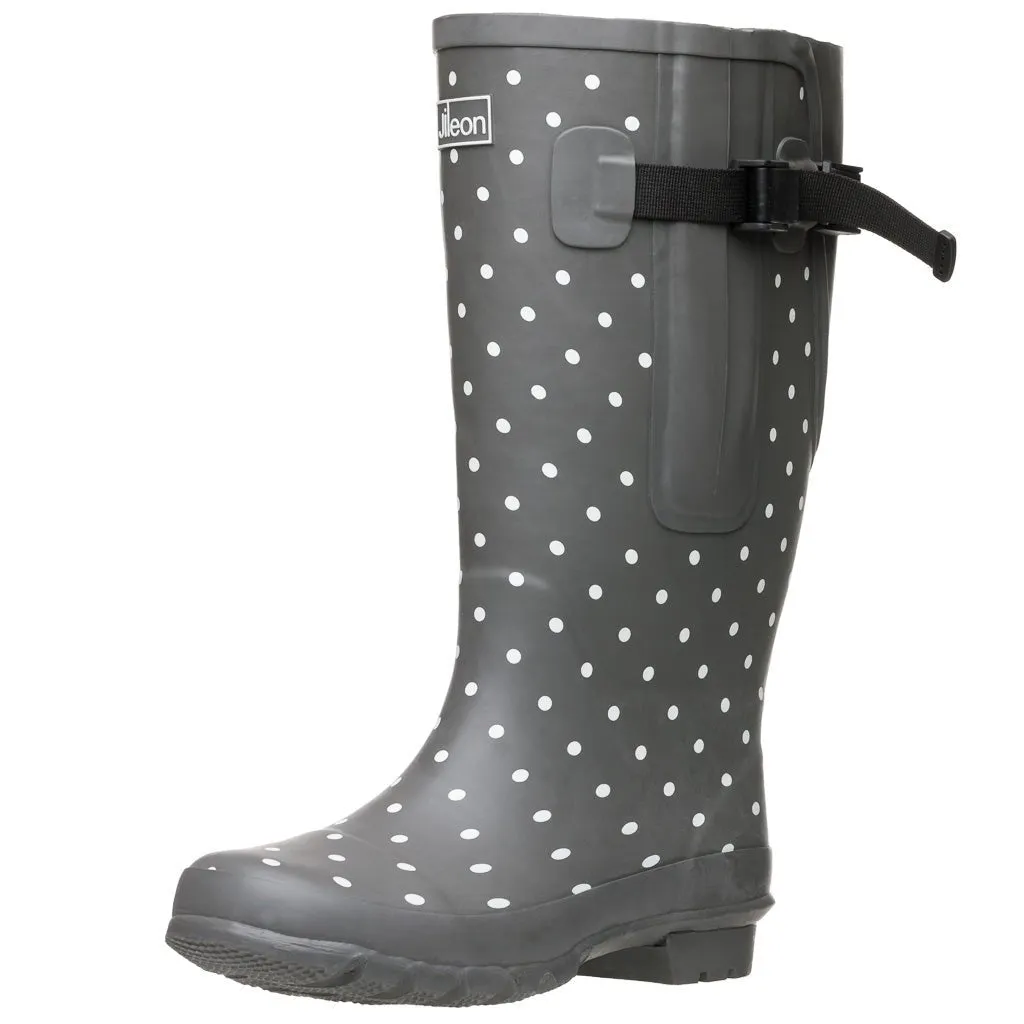 Extra Wide Calf Grey Spotty Wellies - fit up to 50cm calf - Wide in Foot and Ankle