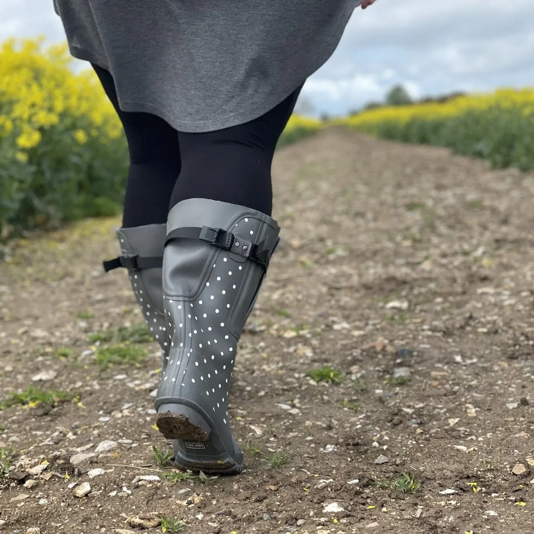 Extra Wide Calf Grey Spotty Wellies - fit up to 50cm calf - Wide in Foot and Ankle