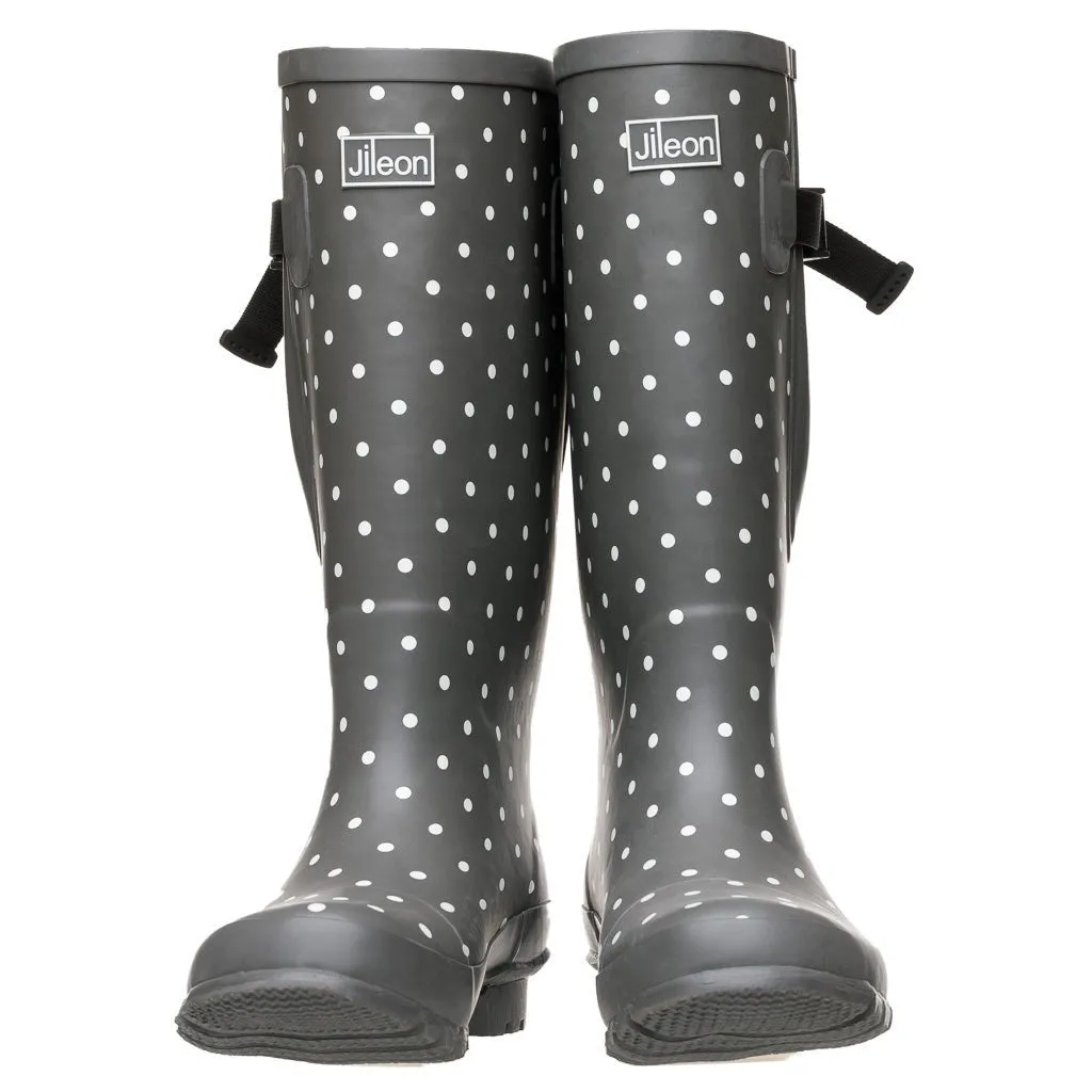 Extra Wide Calf Grey Spotty Wellies - fit up to 50cm calf - Wide in Foot and Ankle