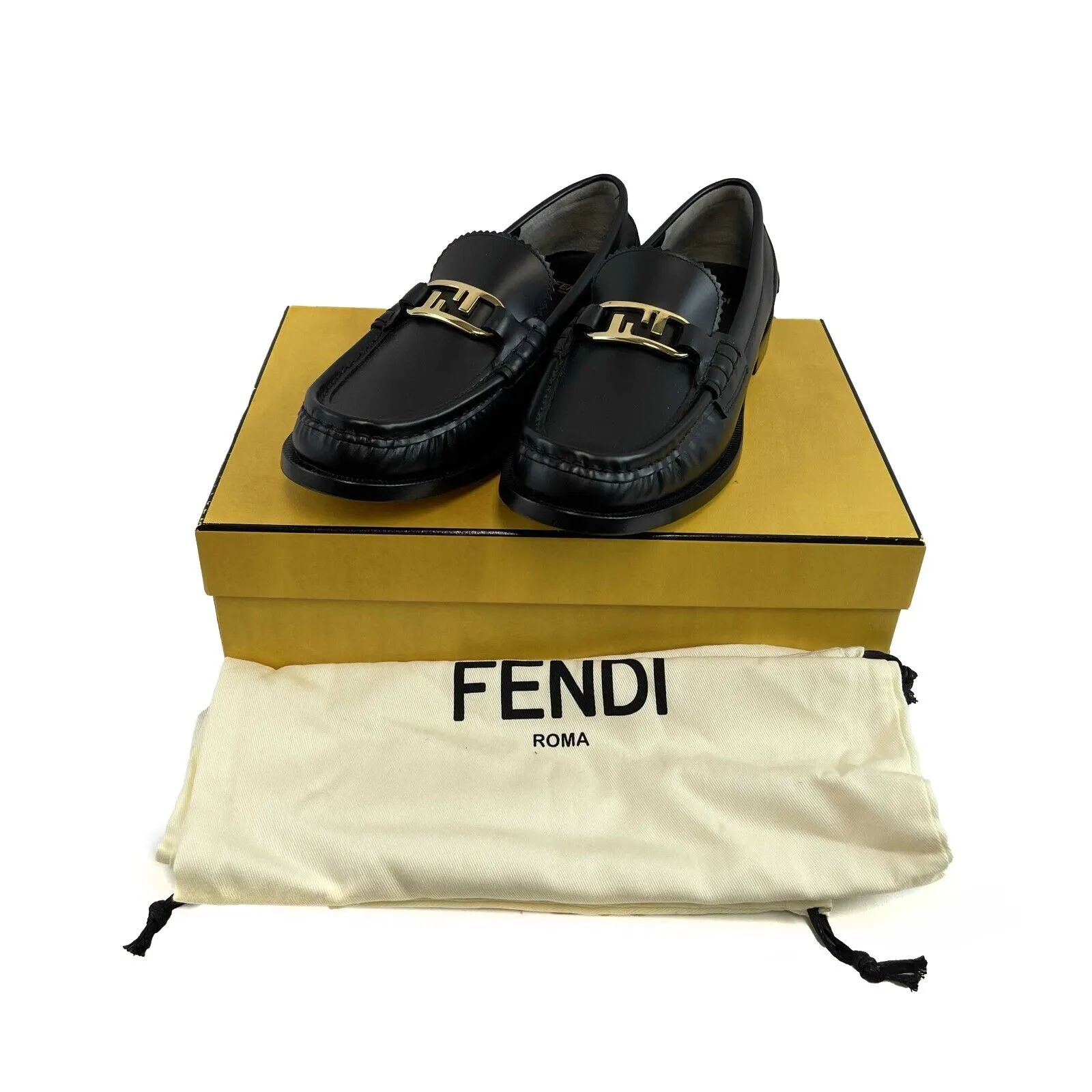 Fendi O'Lock Loafers Black 38 US 8 Women New With Box