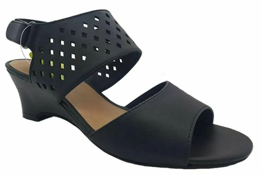 Grosby Daniella Black Open Toe Sandals Womens Heels Wedges Summer Shoes