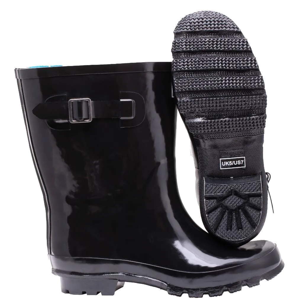 Half Height Black Glossy Wellies - Wide Foot and Ankle