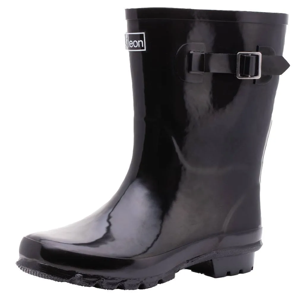 Half Height Black Glossy Wellies - Wide Foot and Ankle