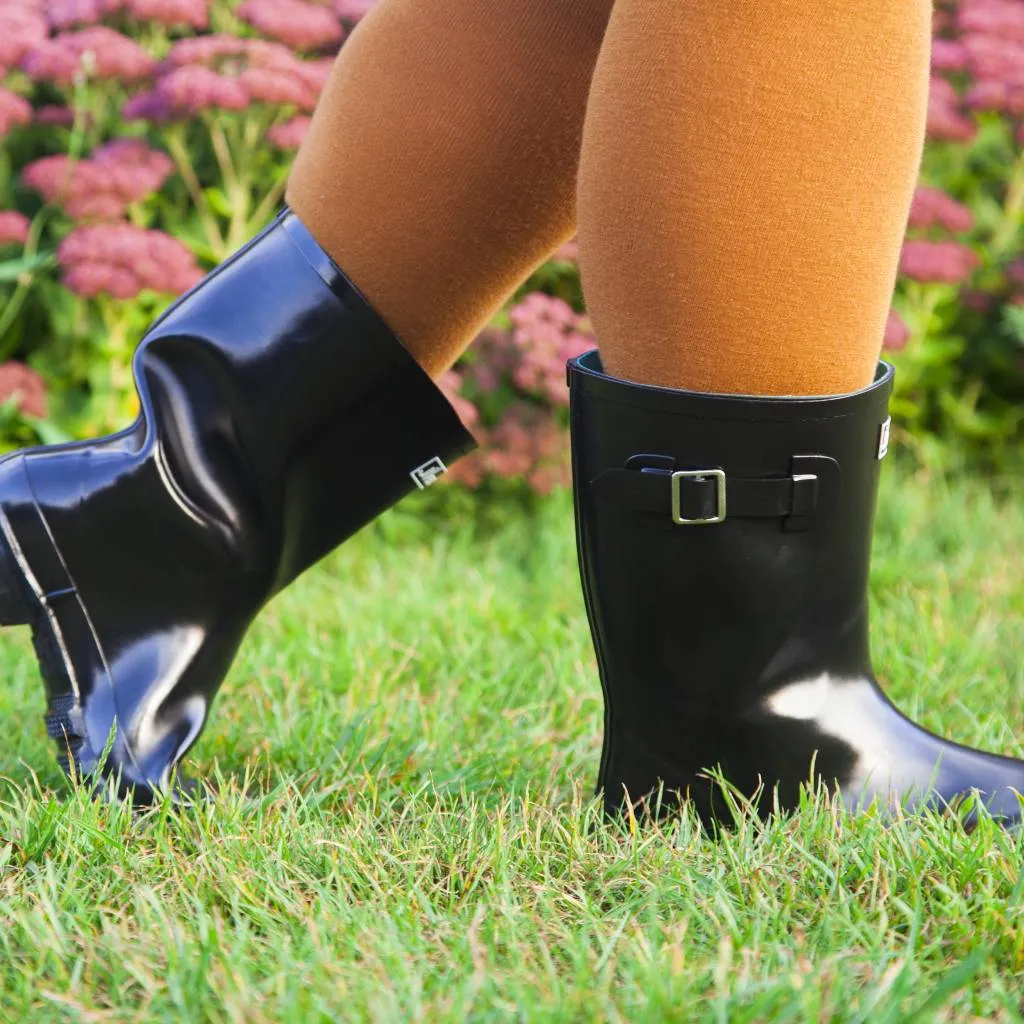 Half Height Black Glossy Wellies - Wide Foot and Ankle