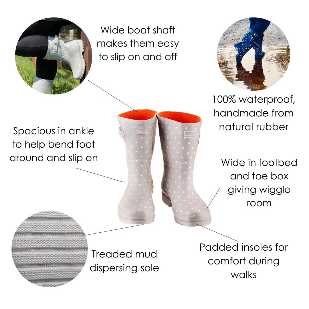 Half Height Wellies - Wide Foot & Ankle - Easy to Slip On and Off