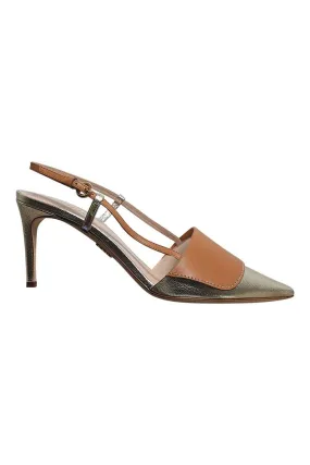 Rodo Platinum Nevada Gold And Nude Leather Slingback Heels (38)