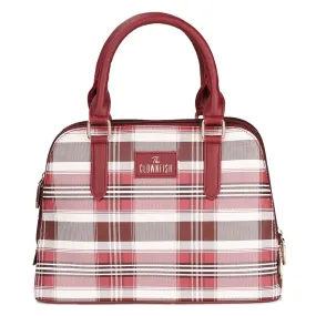 THE CLOWNFISH Andrea Handbag for Women Office Bag Ladies Shoulder Bag Tote For Women College Girls-Checks Design (Maroon)