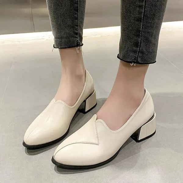 Women's Casual Slip-On Thick Heel Pointed Toe Shoes 94112221S